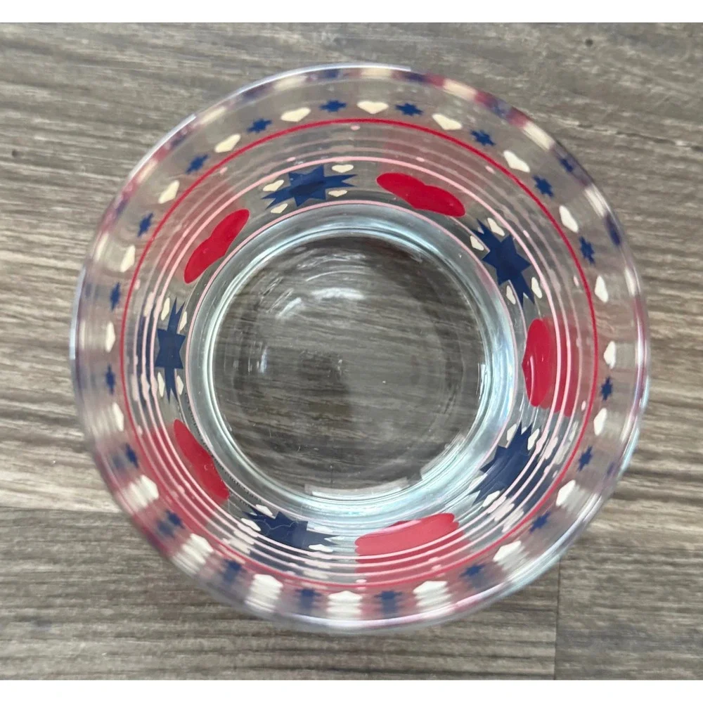 Vintage Anchor Hocking 1987 Patriotic Hearts Stars Red White Blue Tumbler Glass